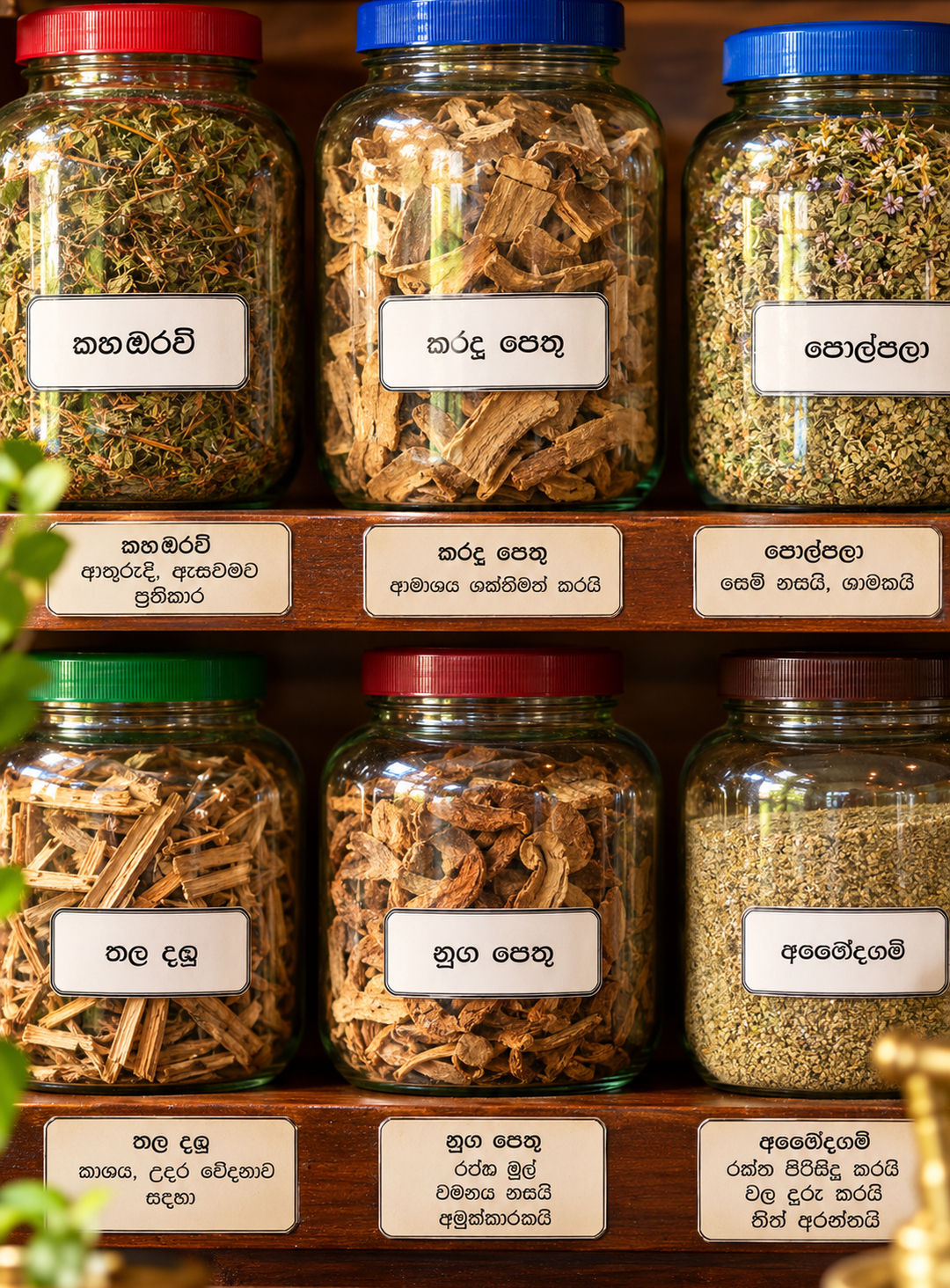Getrocknete Kräuterpräparate im Lanka Ayurveda Garden Resort auf Sri Lanka.